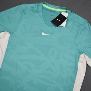 Nike Court Advantage Printed Top Teal Large Slim Fit Tennis Pickleball